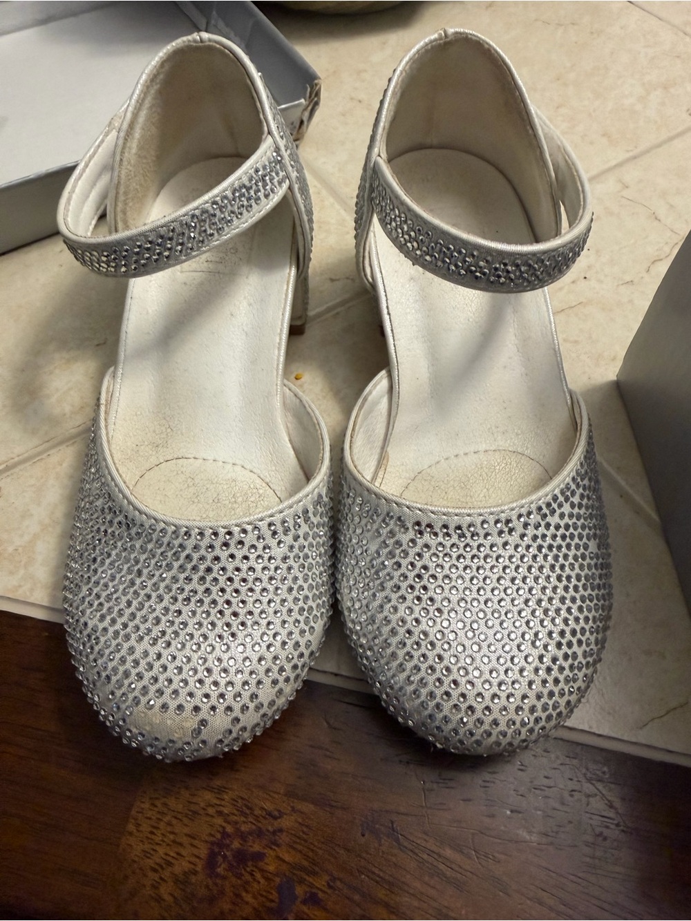 Girls Sparkling Silver Rhinestone Shoes with Ankle Strap